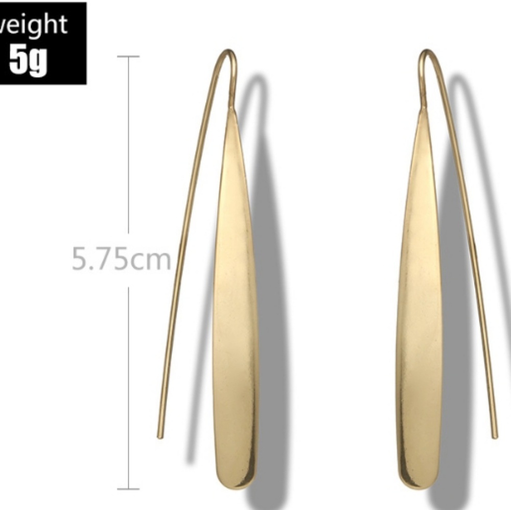 Long Silver Flat Bar Earrings Drop - Picture 3 of 5